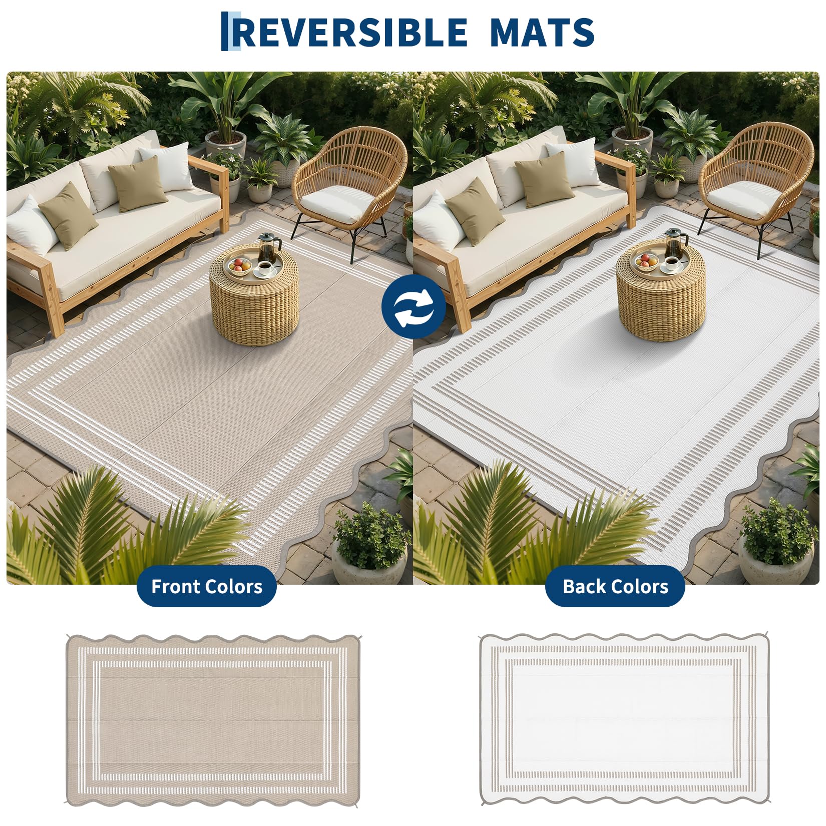 Garvee Scalloped Outdoor Rug 6' x 9' Gray Brown detail shot