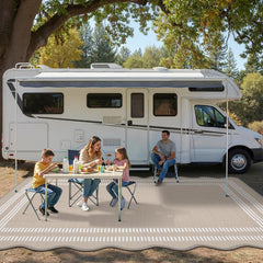Garvee Scalloped Outdoor Rug 6' x 9' Gray Brown lifestyle scene
