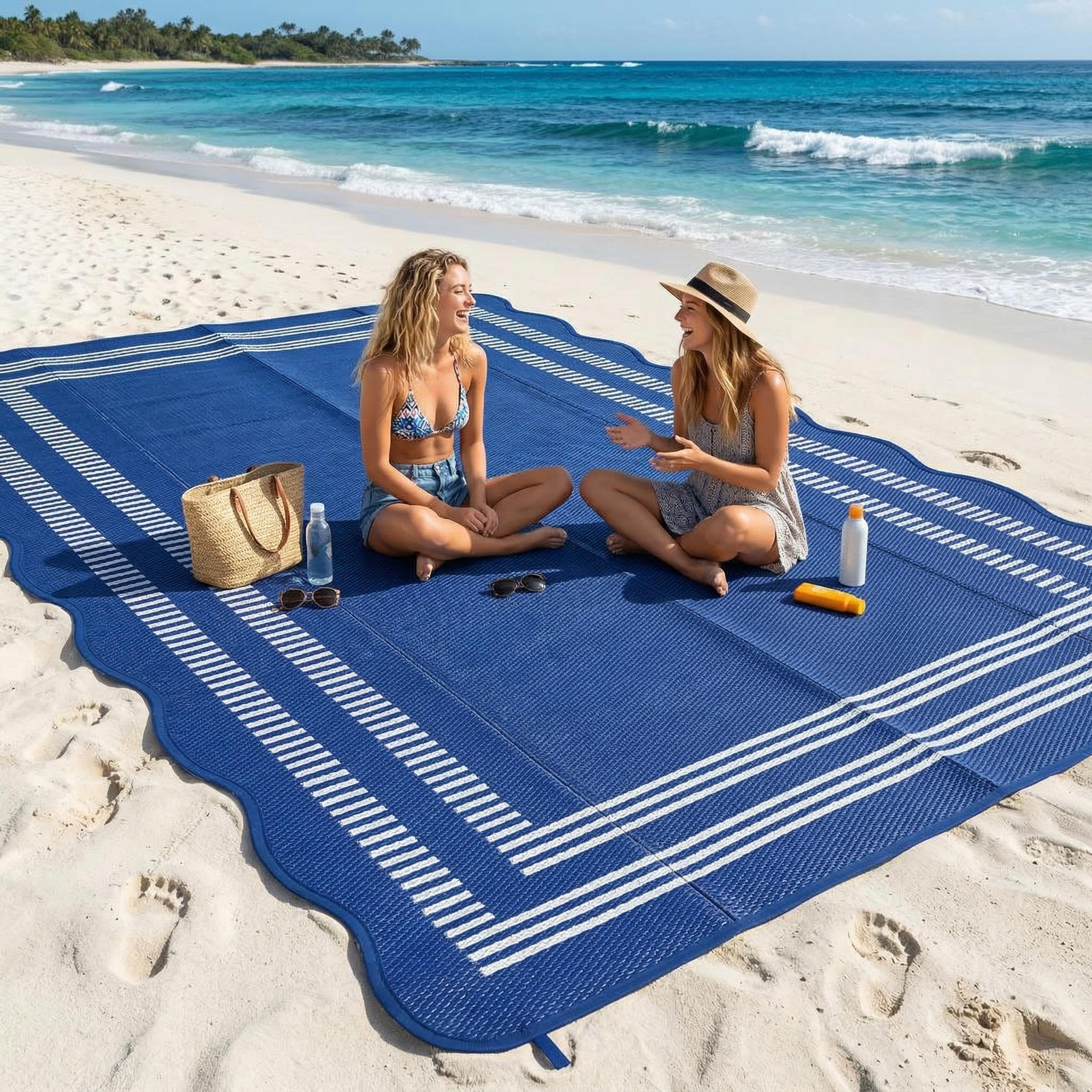 Garvee Waterproof Outdoor Rug 8x10 blue and white front view