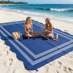 Garvee Waterproof Outdoor Rug 8x10 blue and white front view