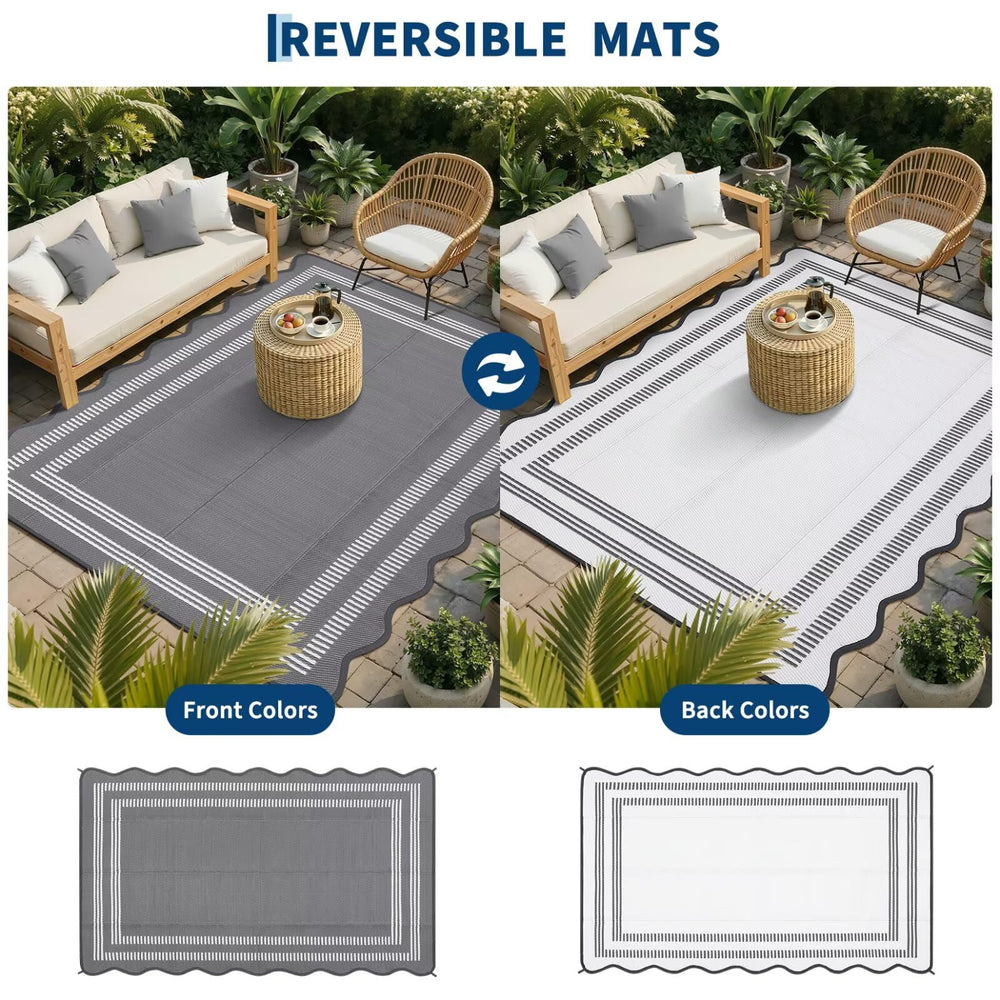 Garvee Waterproof Outdoor Rug on a deck with chairs