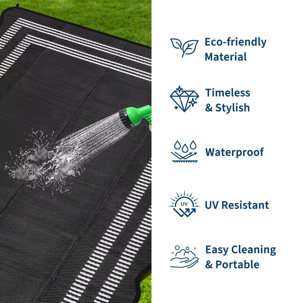 Garvee Waterproof Rug set up on a patio