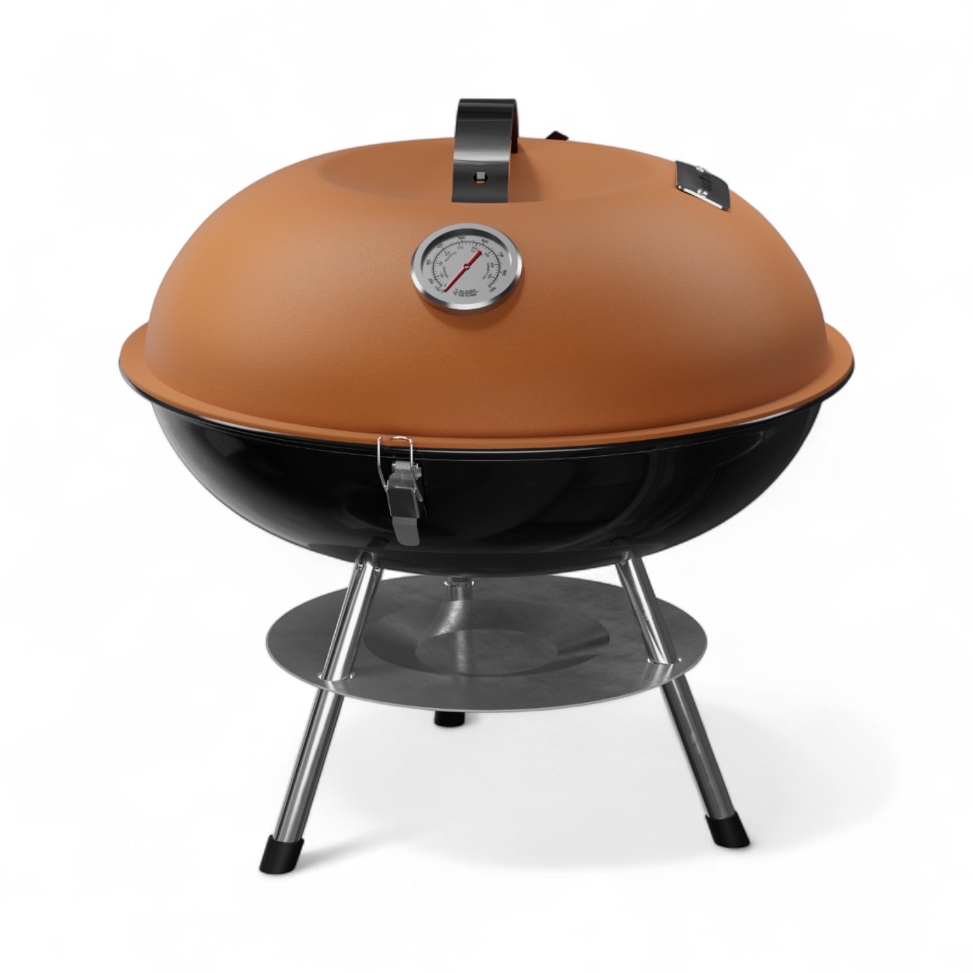 Gas One 14-inch portable charcoal grill front view with thermometer