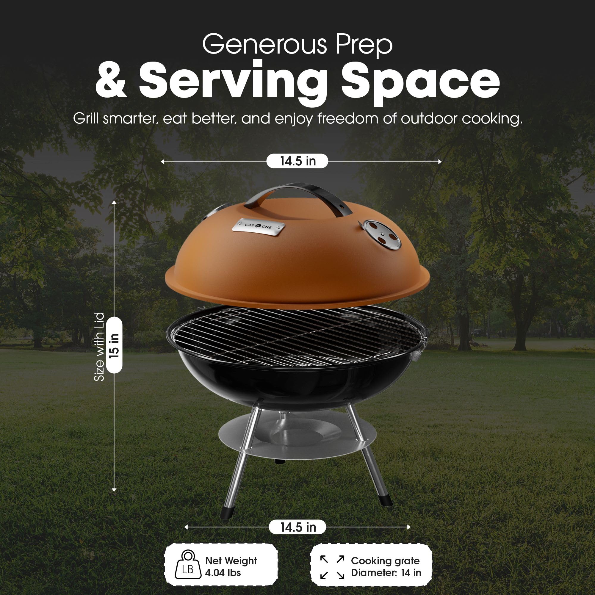 Gas One charcoal grill lid with 3-point locking system