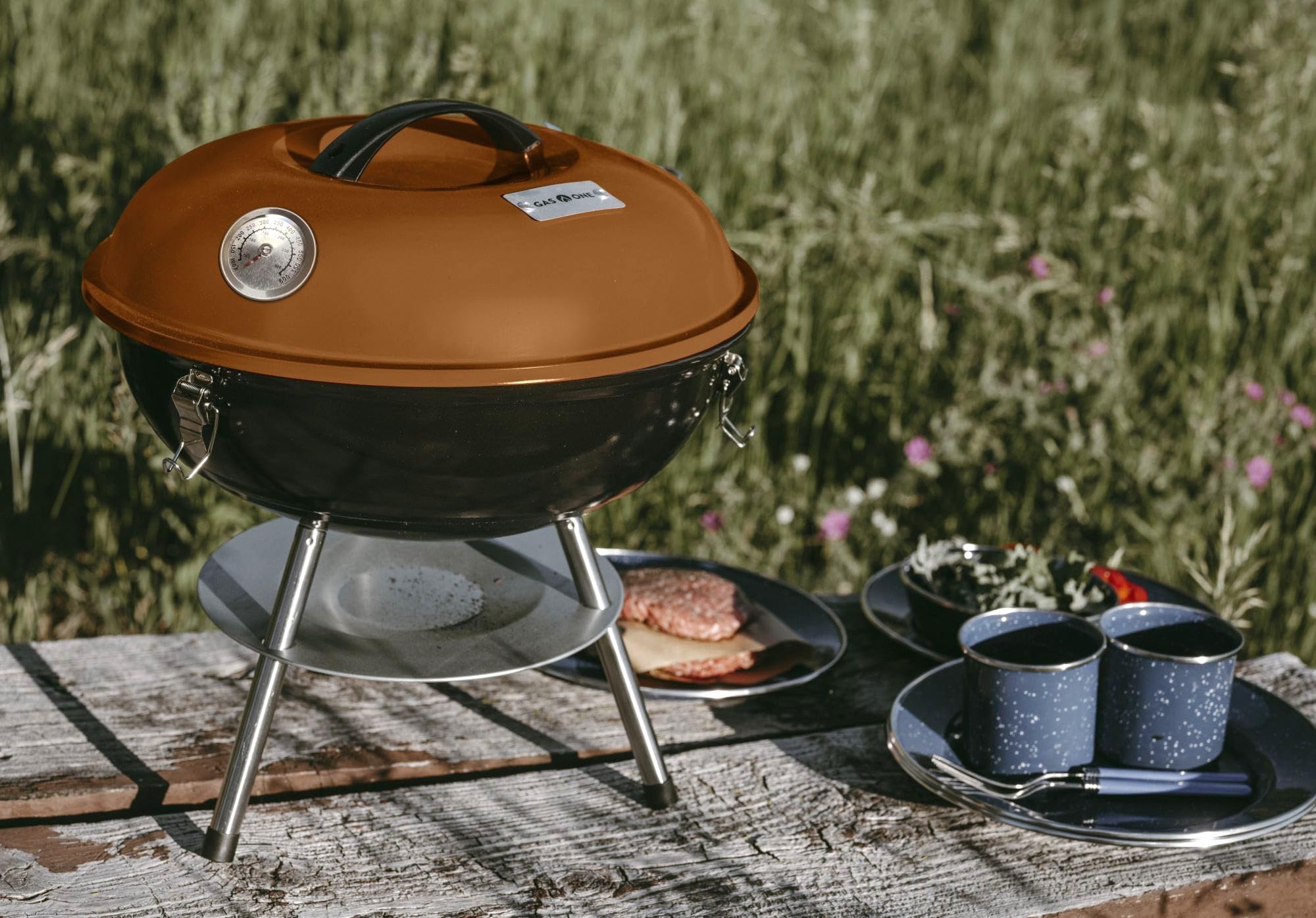 Gas One charcoal grill packed for easy transportation