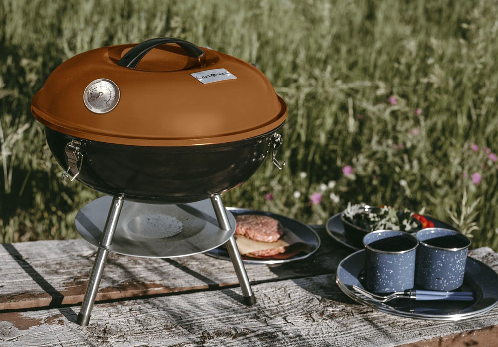 Gas One charcoal grill packed for easy transportation