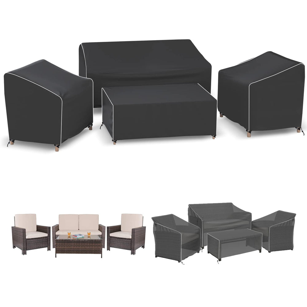 Gasadar 4-Piece Patio Furniture Covers Set, black, front view