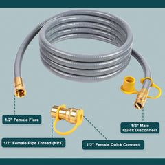 GASPRO 12FT Natural Gas Hose end view showing brass fittings