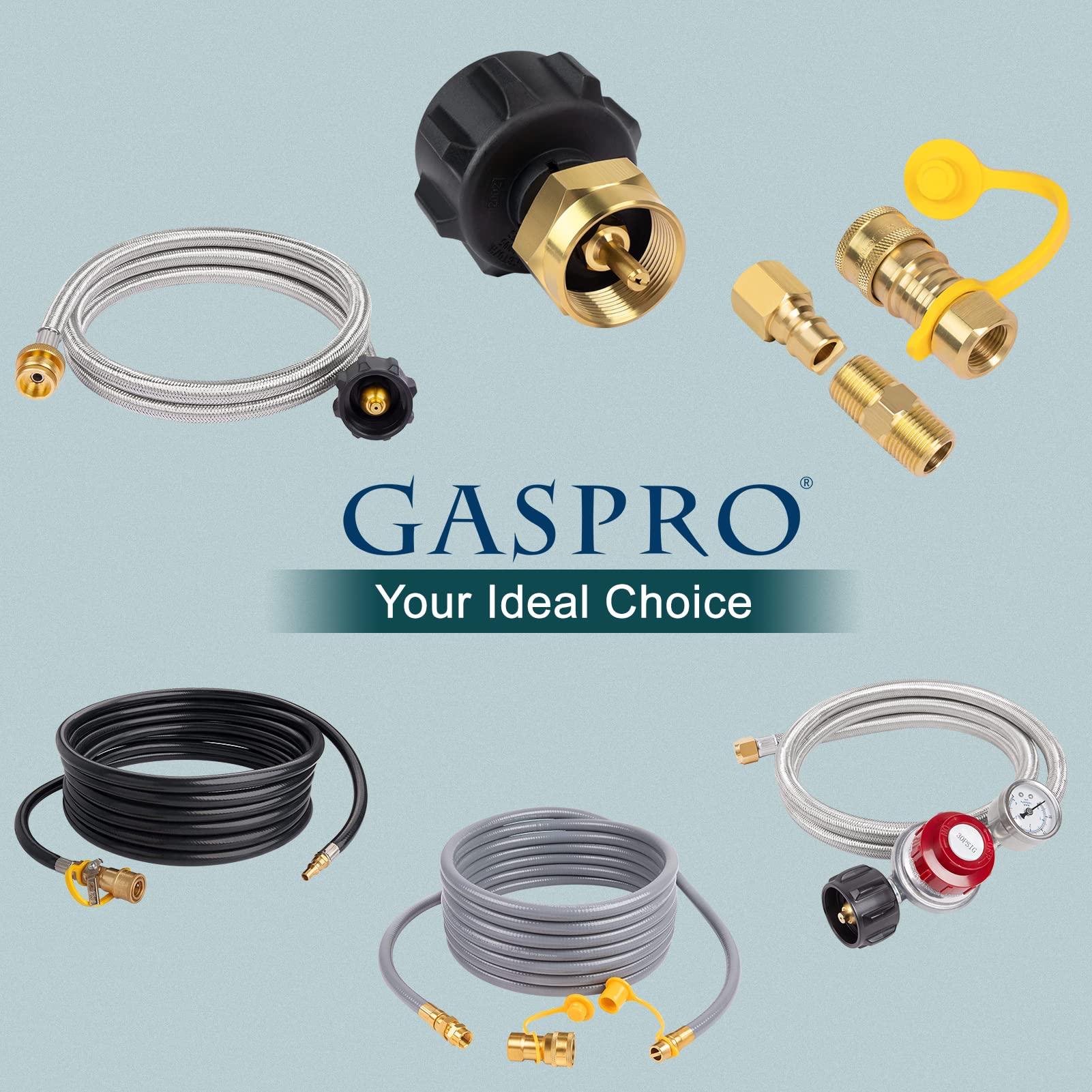 GASPRO 1lb propane tank adapter on outdoor cooking setup