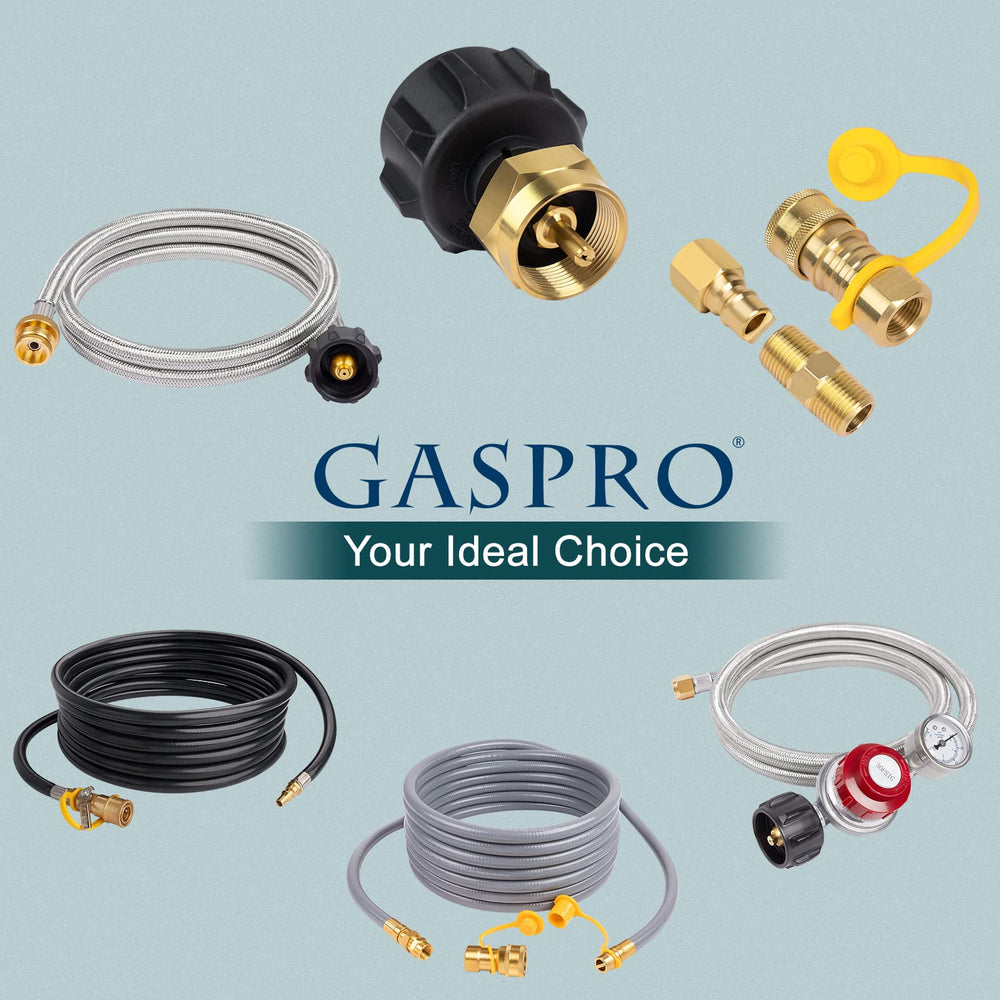 GASPRO 1lb propane tank adapter on outdoor cooking setup