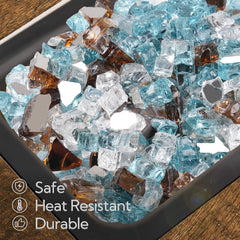 GASPRO Fire Glass in a fire pit showcasing multicoloured flames