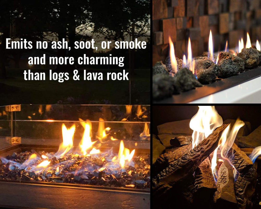 GASPRO Fire Glass in a fire pit with flames
