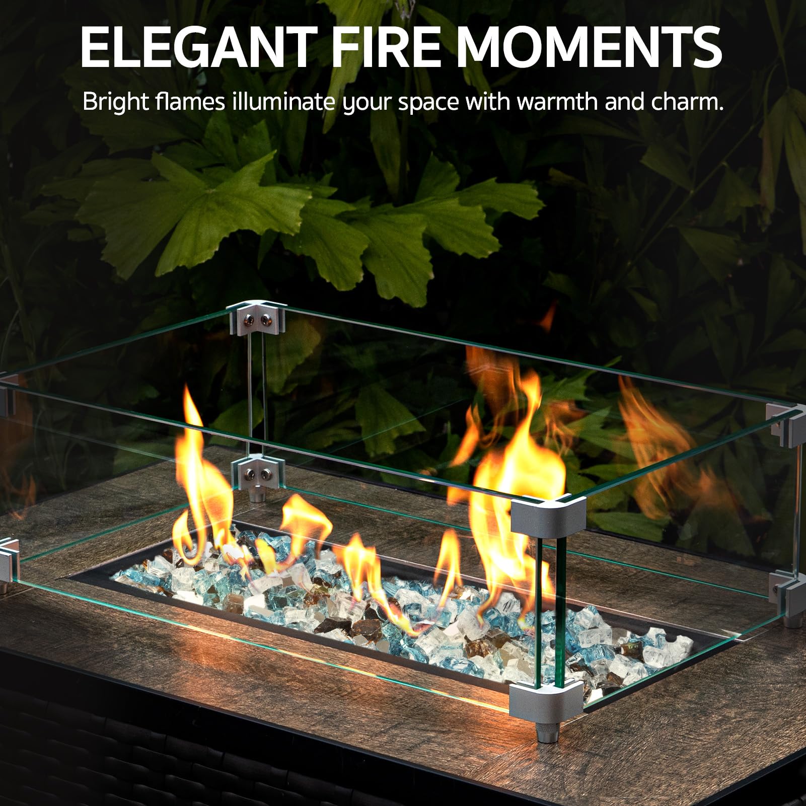 GASPRO Fire Glass in outdoor setting with flames