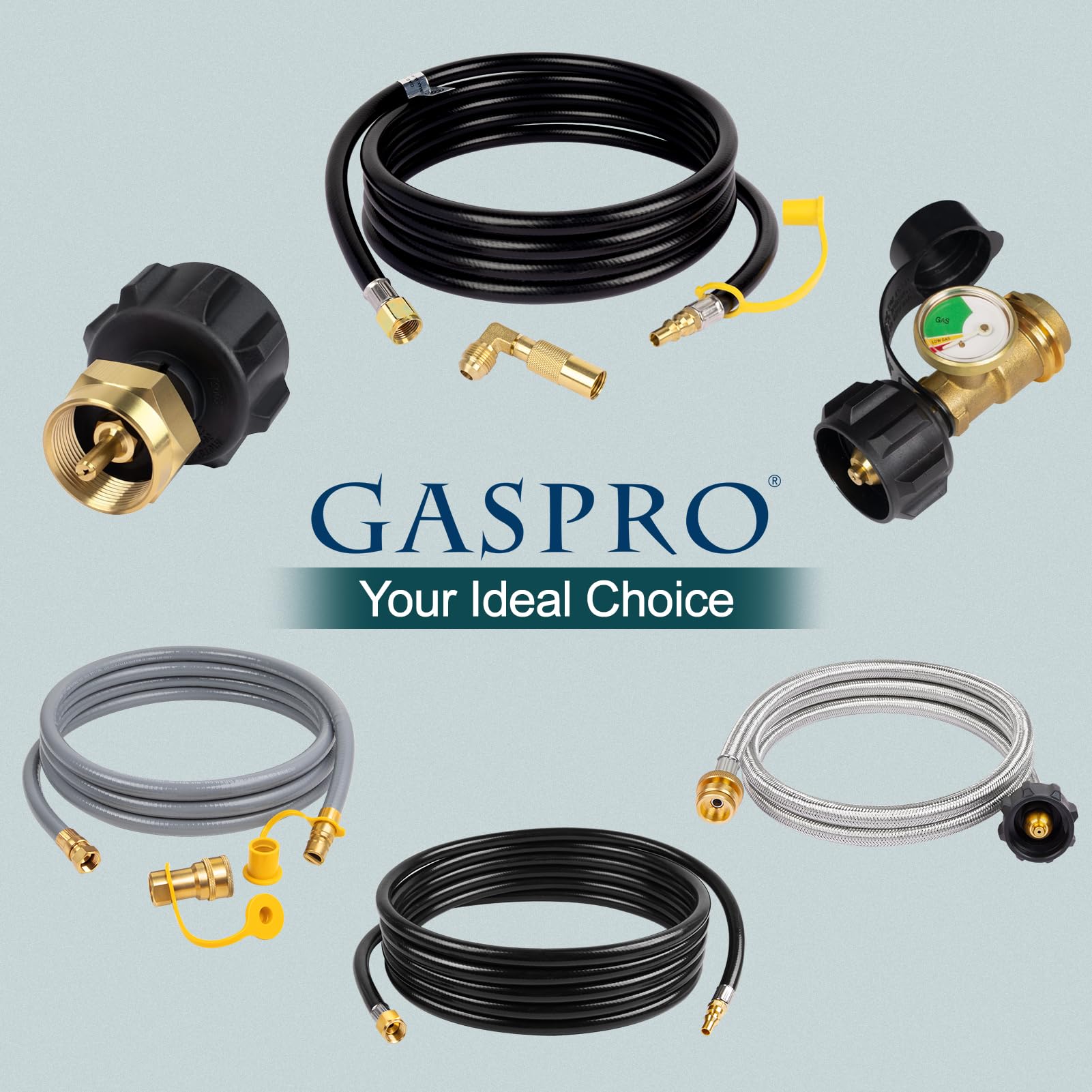 GASPRO propane hose attached to RV quick-connect port
