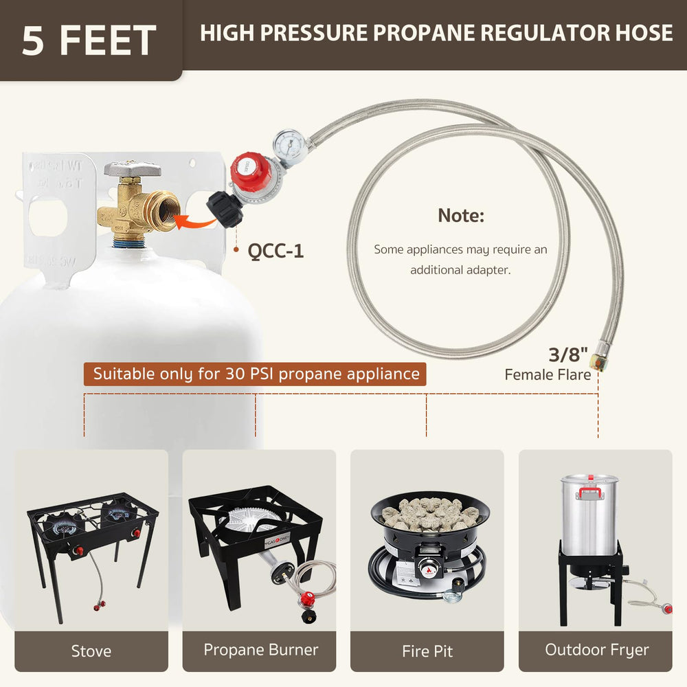 GASPRO propane regulator attached to a turkey fryer