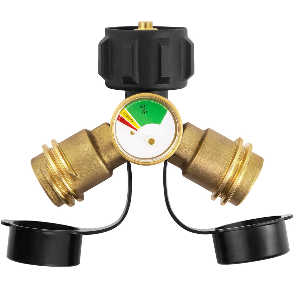 GASPRO Propane Splitter 2 Way front view with gauge