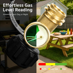 GASPRO propane tank gauge top view showing brass finish