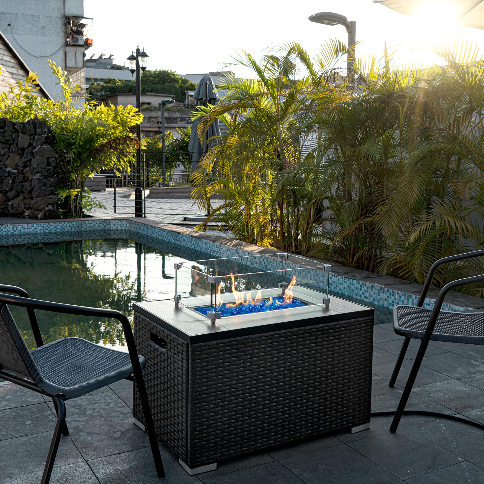 GASPRO turquoise fire glass covering fire pit base