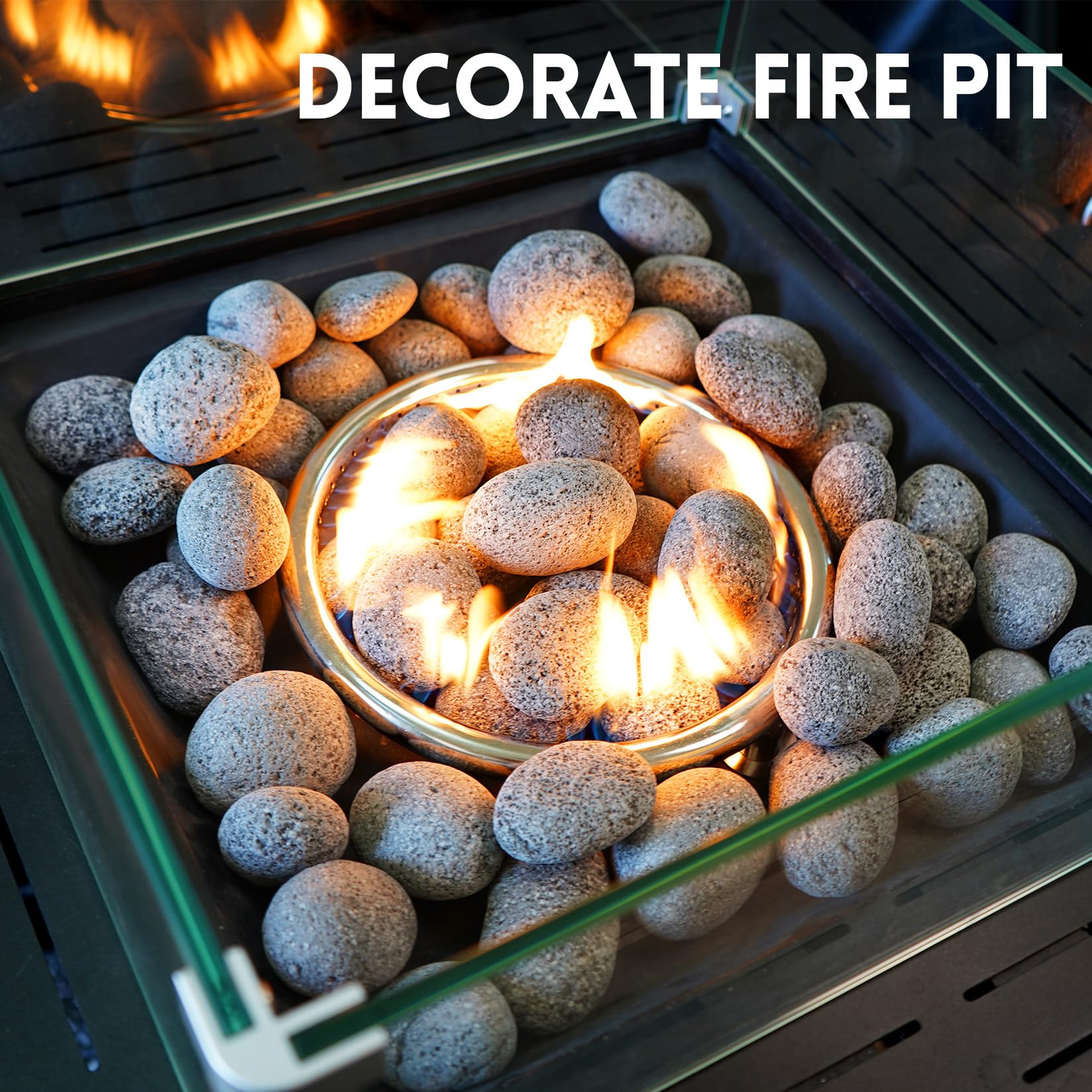 GasSaf Lava Rock Pebbles in a fire pit setup