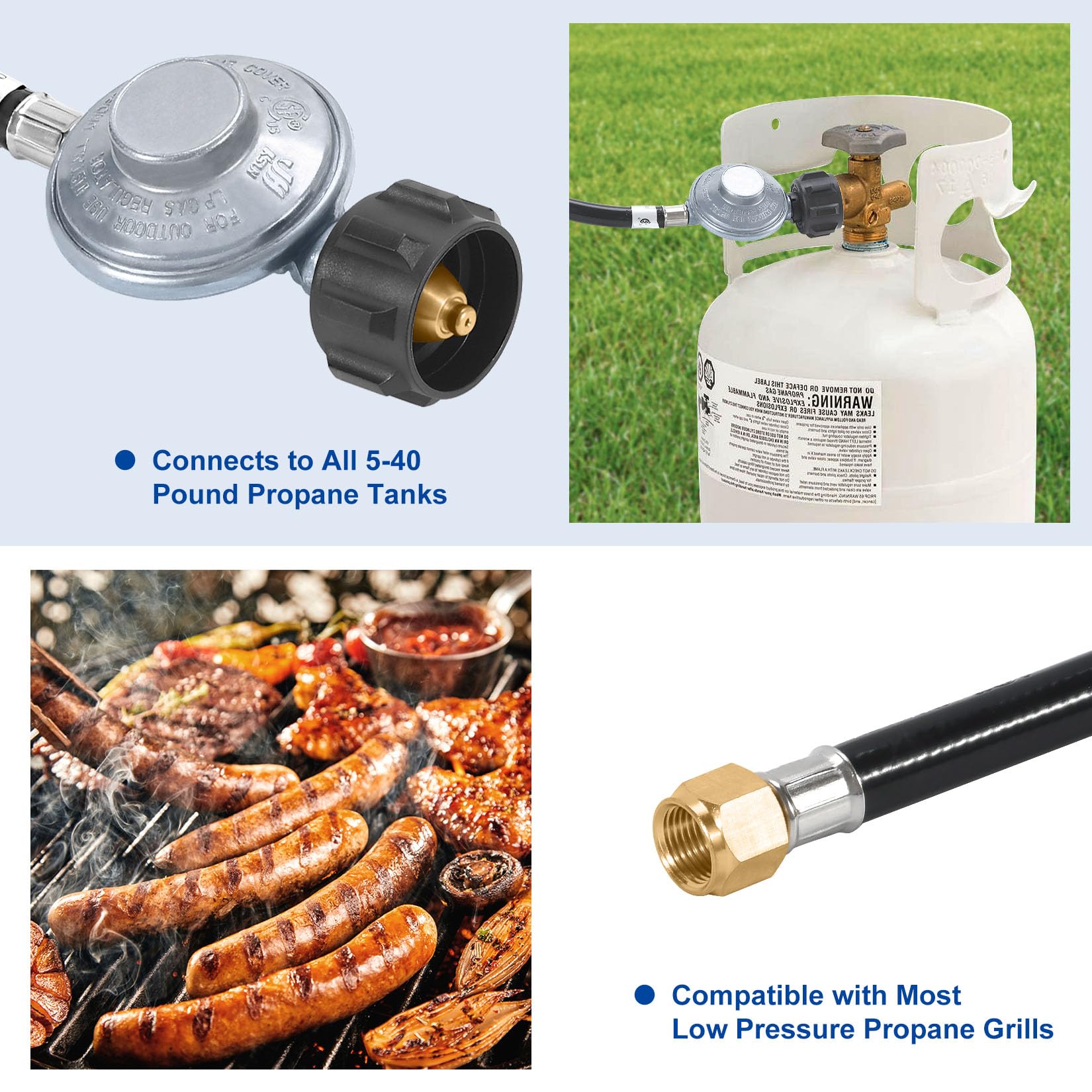 GasSaf propane regulator hose installed on grill