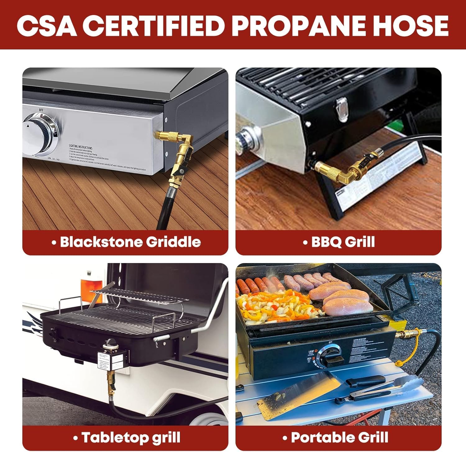 GasXpert propane hose installed on an RV for outdoor cooking