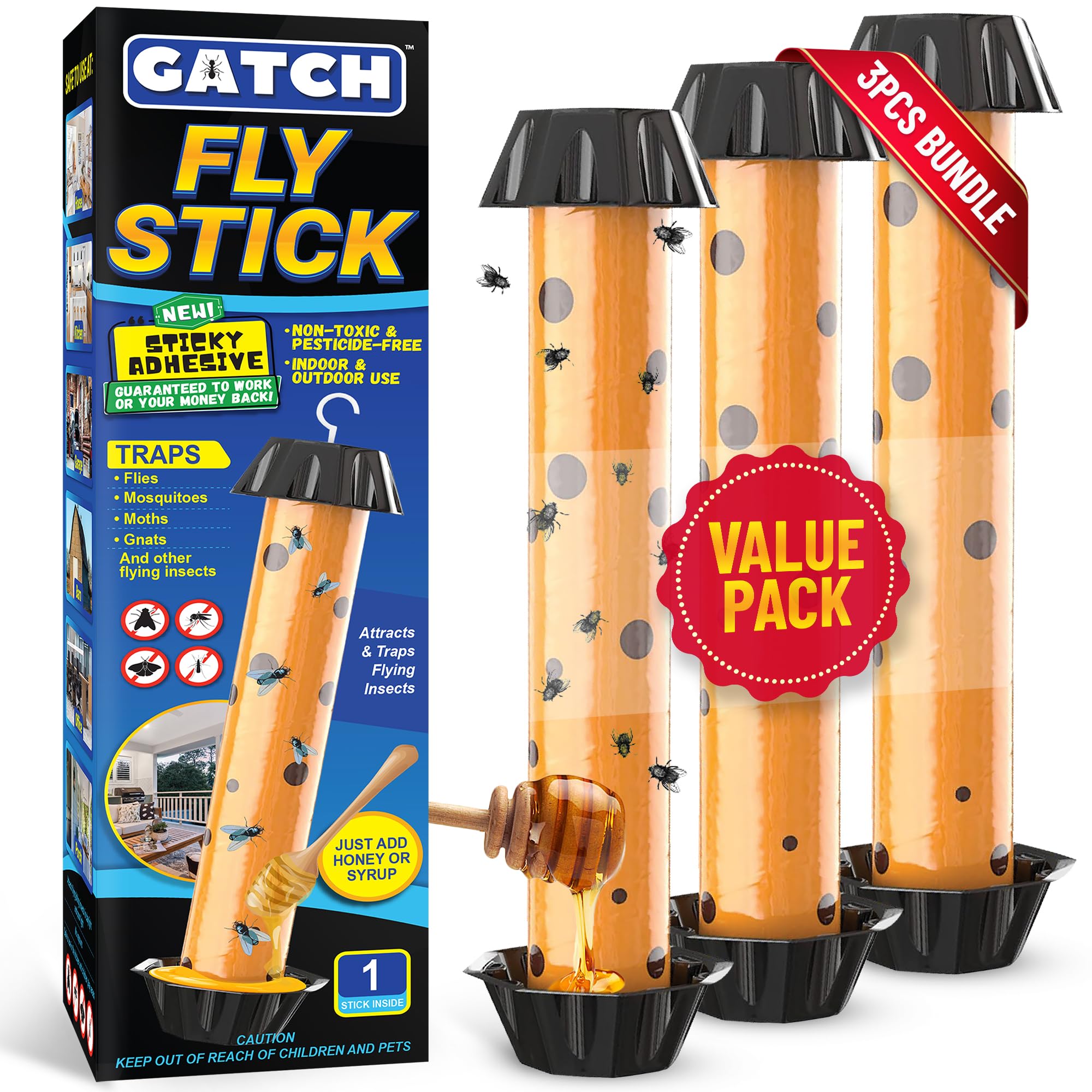 GATCH Fruit Fly Trap 3 Pack, Orange sticky traps for insects