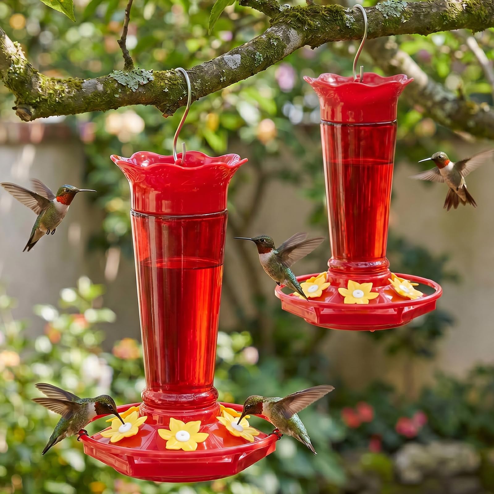 Gbekery 10 OZ Glass Hummingbird Feeder front view with red colour