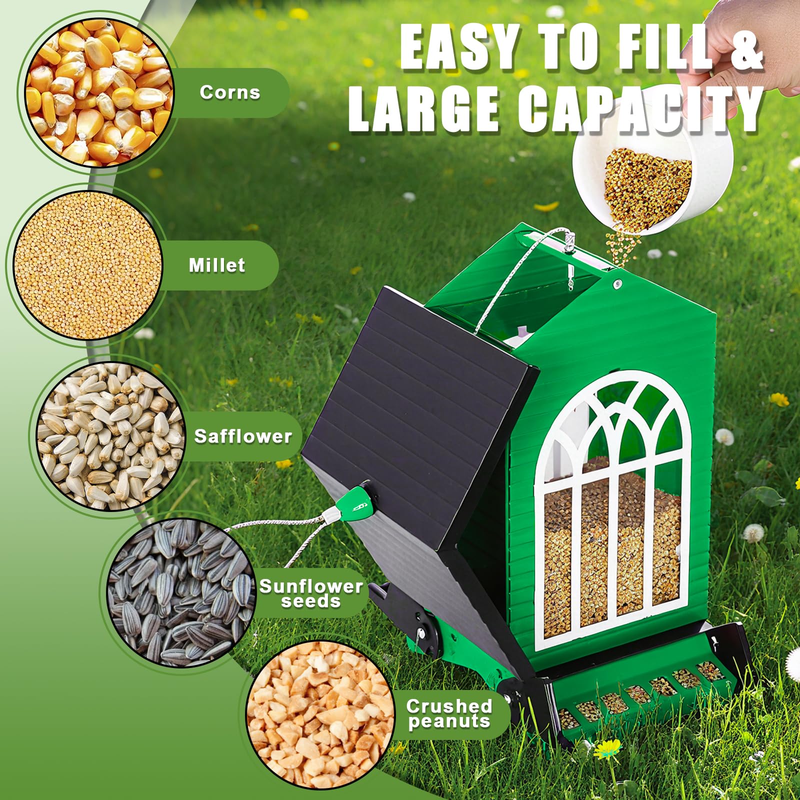 Gbekery bird feeder filled with sunflower seeds