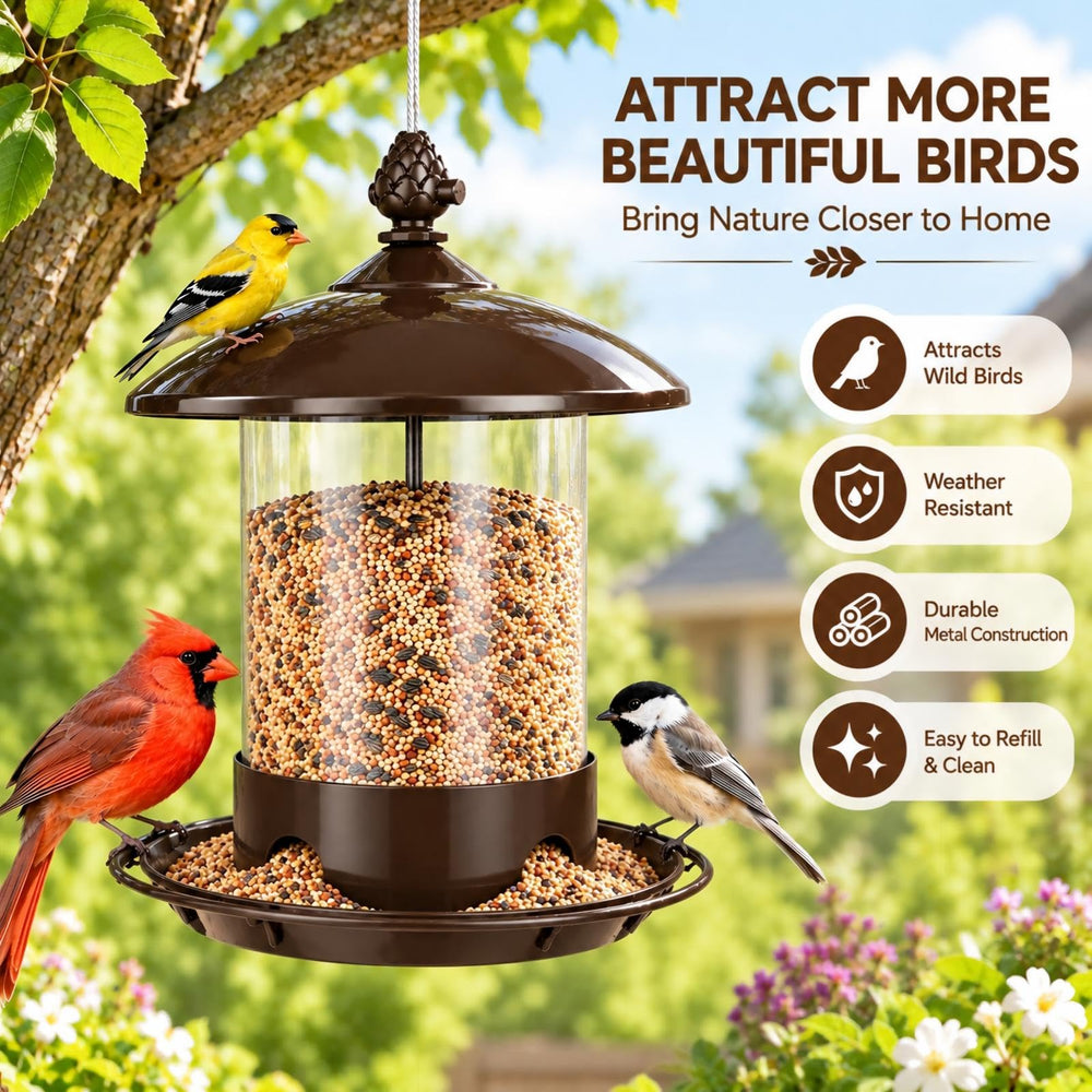 Gbekery Bird Feeder with a clear PC tube for monitoring seed levels