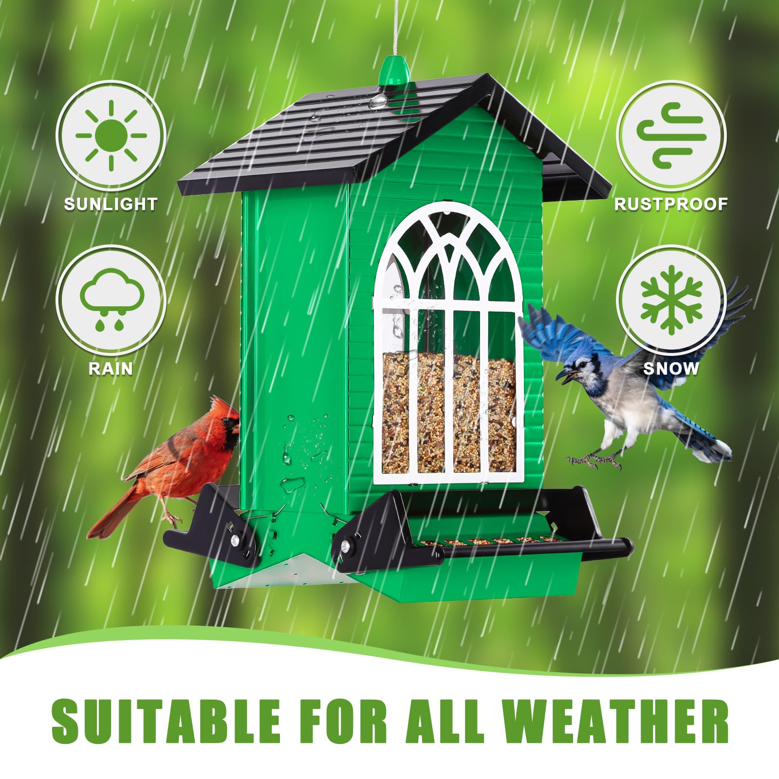 Gbekery bird feeder with birds feeding on it