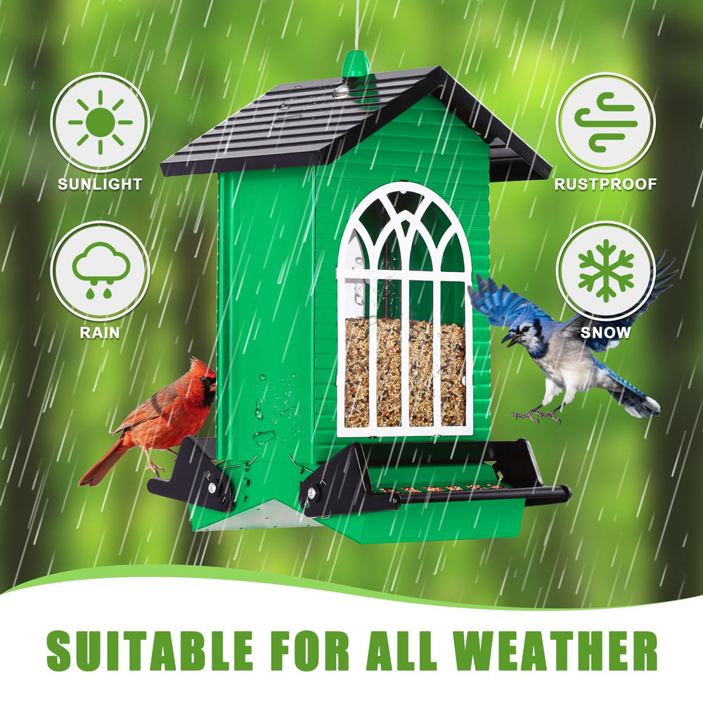 Gbekery bird feeder with birds feeding on it