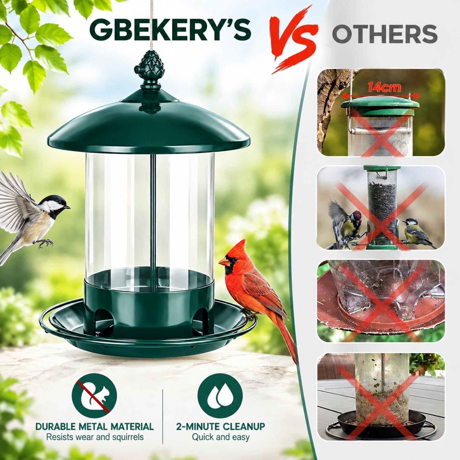 Gbekery Metal Bird Feeder hanging in a garden setting