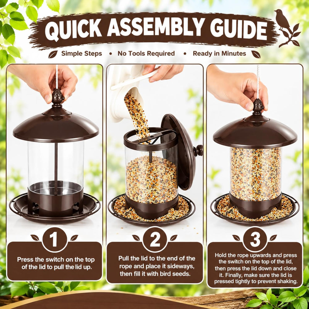 Gbekery Metal Bird Feeder in a tree with birds around