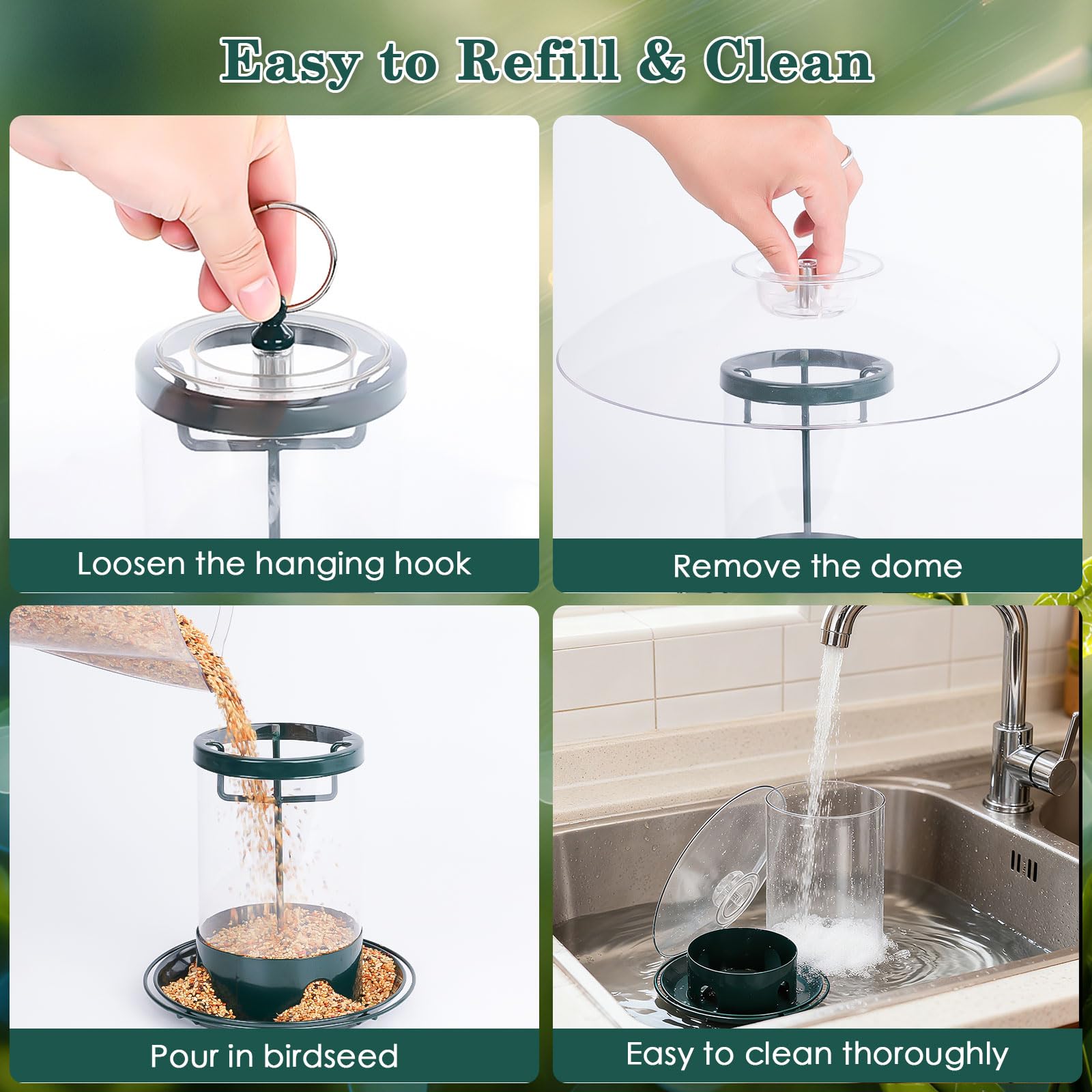 Gbekery Metal Bird Feeder showing drainage holes and sturdy construction