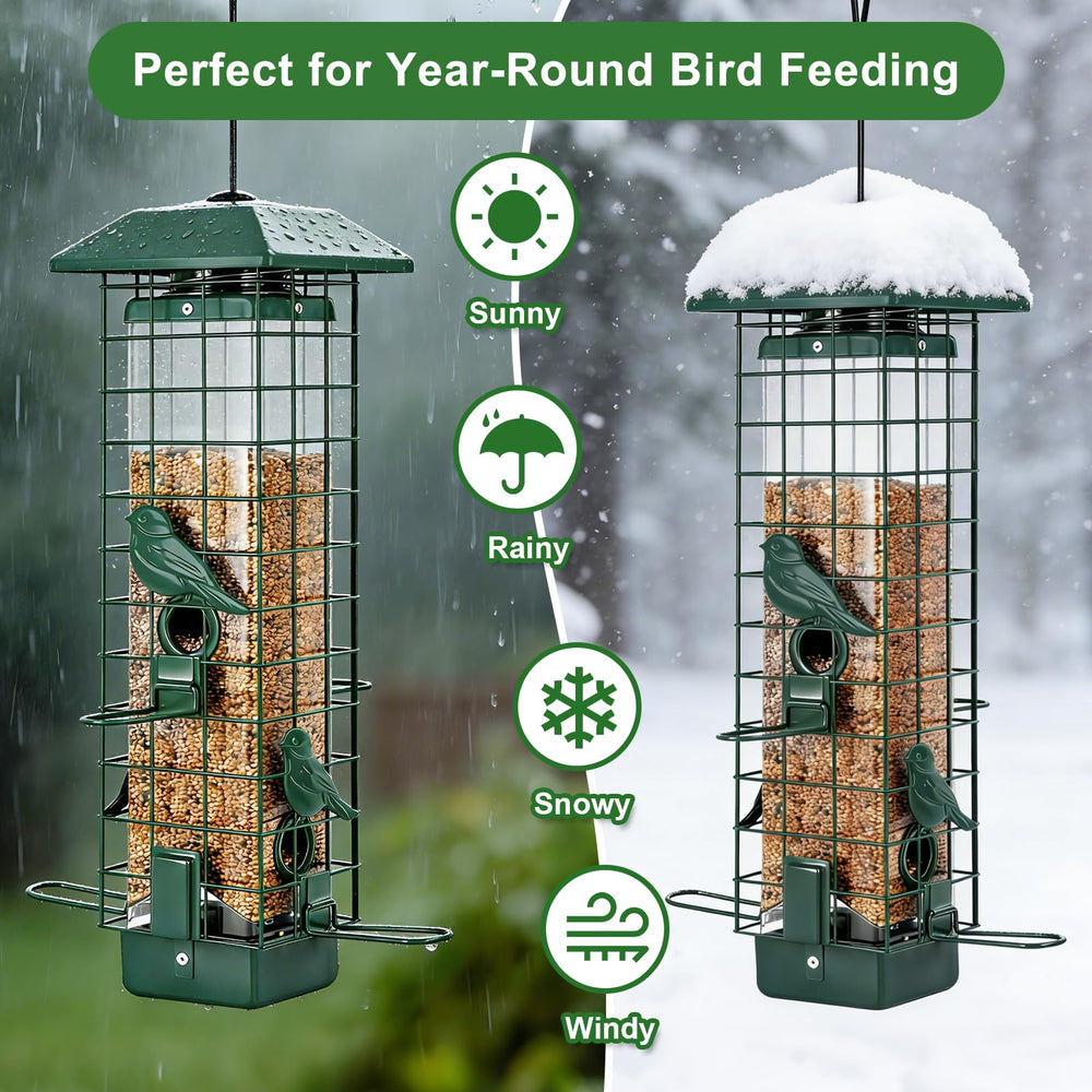 Gbekery Metal Bird Feeder showing durable construction and green colour