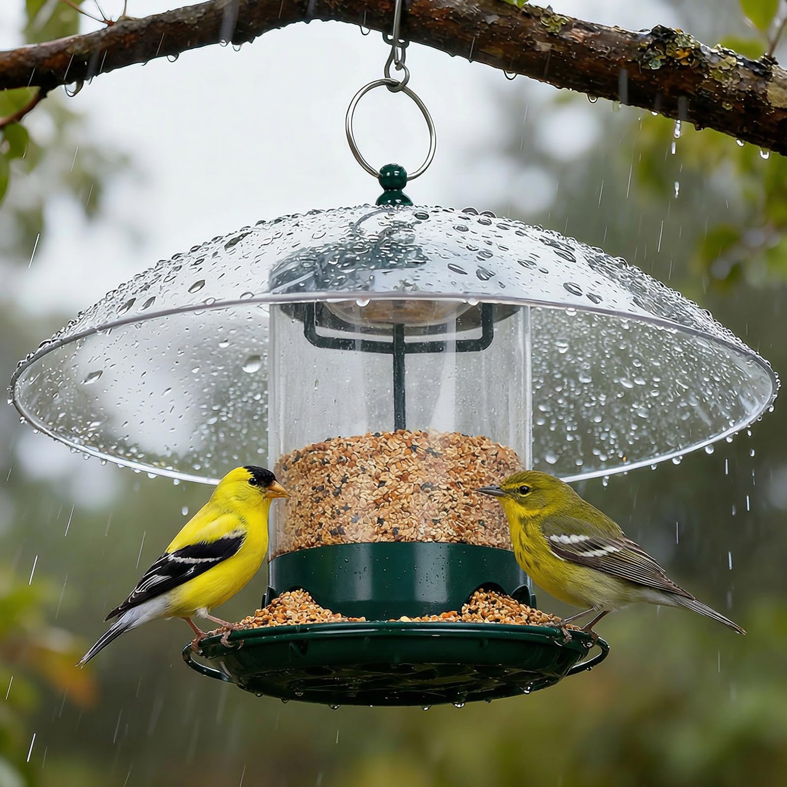 Gbekery Metal Bird Feeder with 12-inch transparent dome, front view