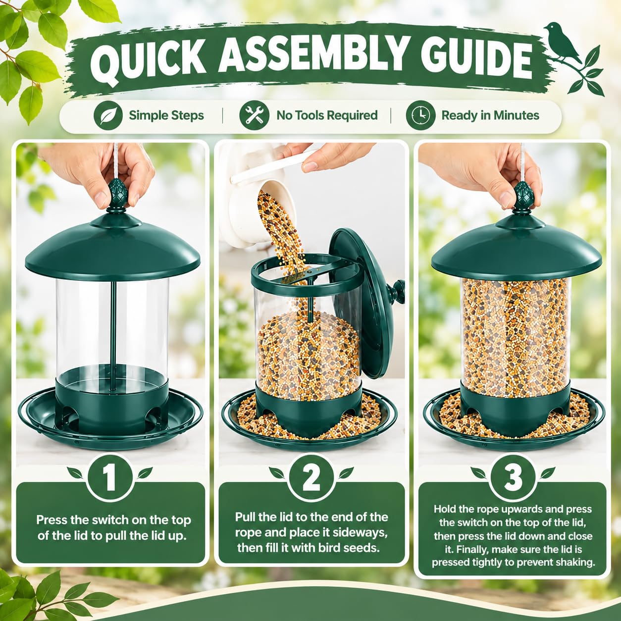 Gbekery Metal Bird Feeders displayed together in green colour