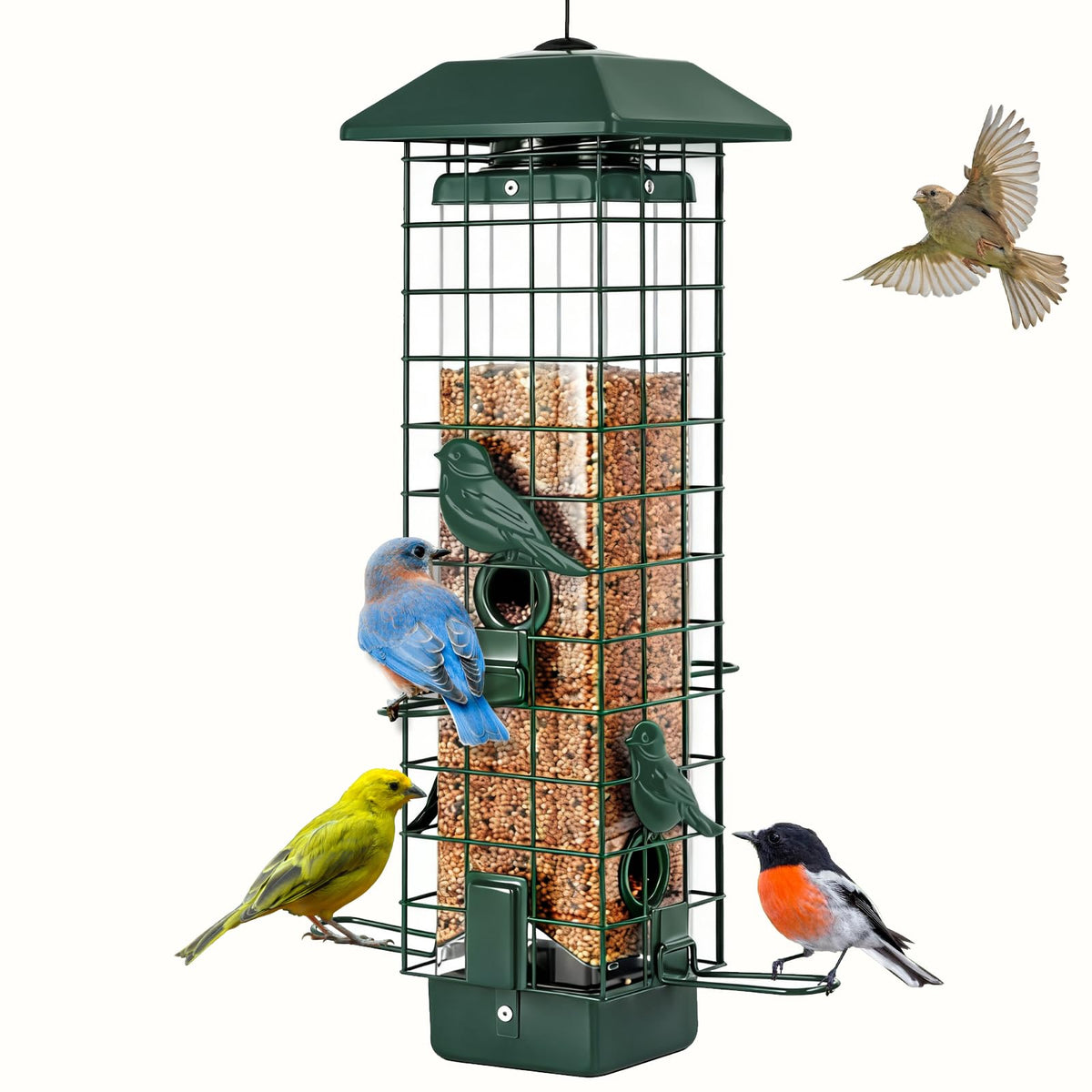Gbekery Metal Squirrel Proof Bird Feeder front view, green