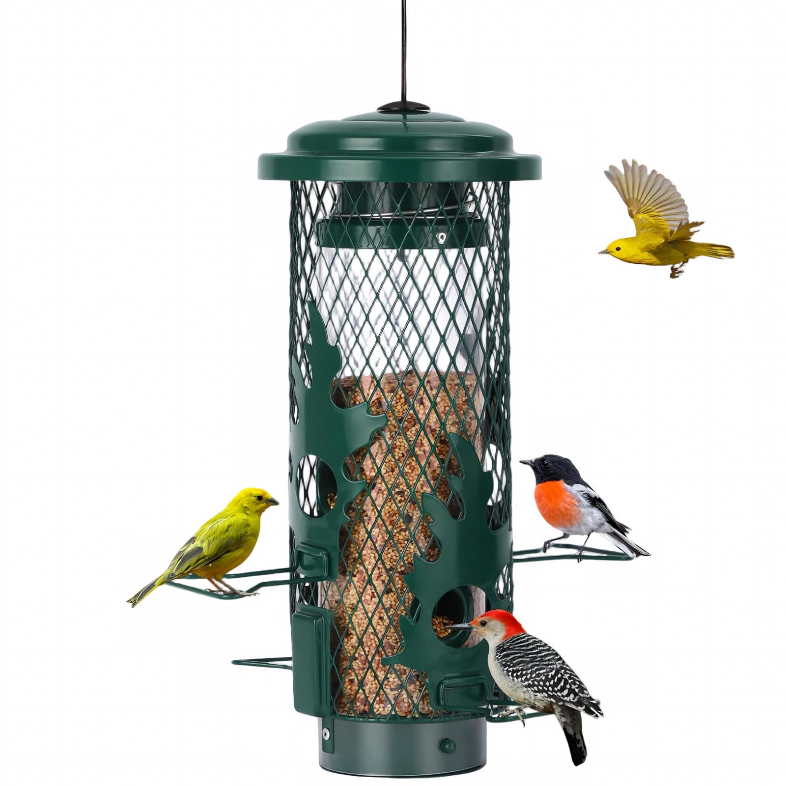 Gbekery Metal Squirrel Proof Bird Feeder front view in green