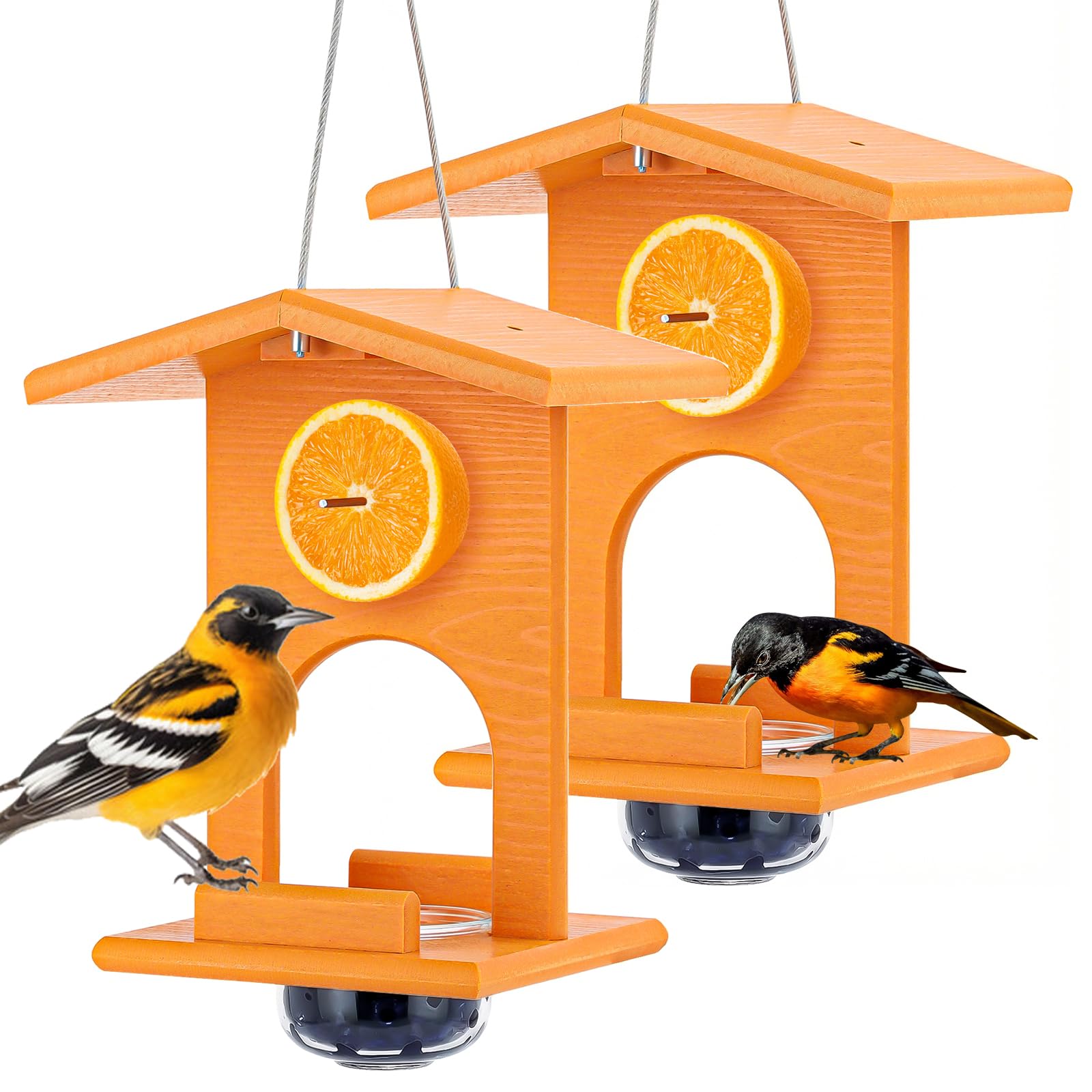 Gbekery Oriole Feeder orange model front view with removable glass cup