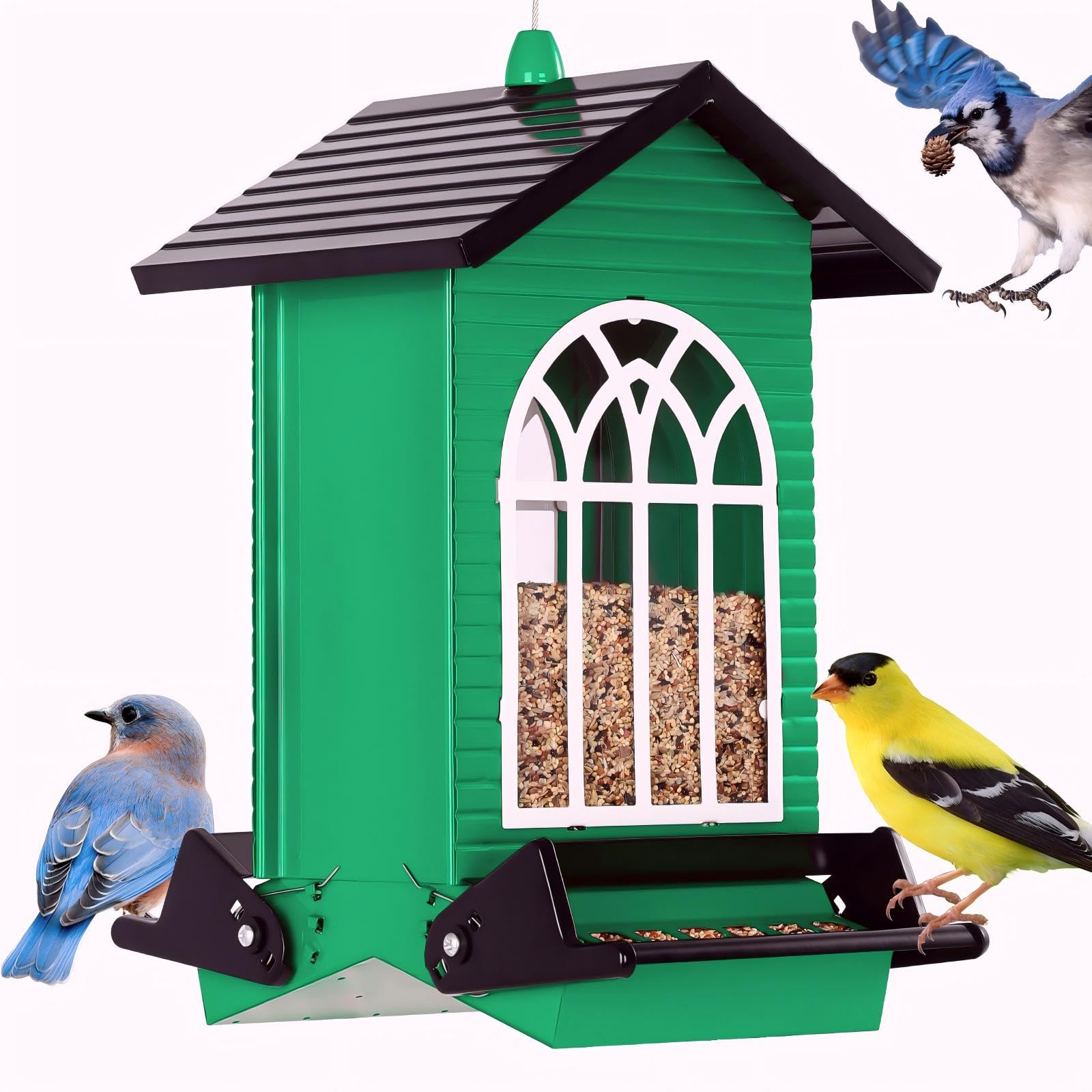 Gbekery Squirrel Proof Bird Feeder green metal design front view