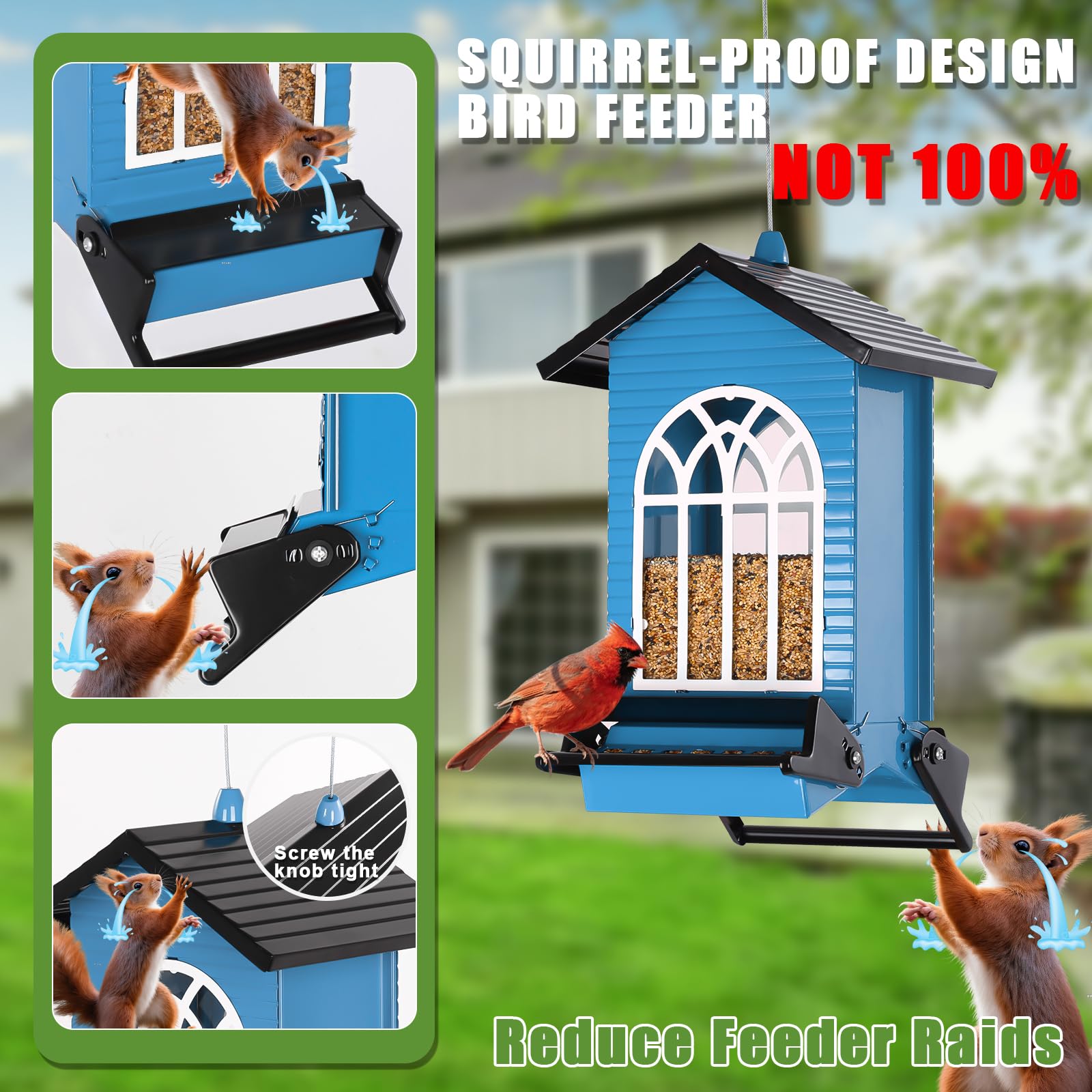 Gbekery Squirrel Proof Bird Feeder hanging in a garden