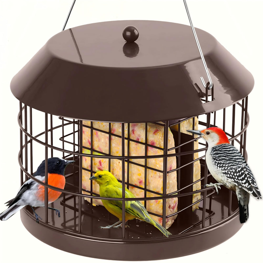 Gbekery Squirrel Proof Suet Bird Feeder front view in brown