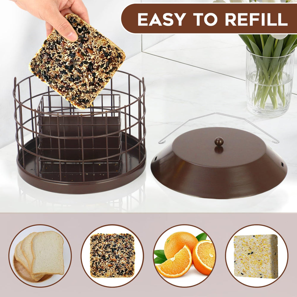 Gbekery Squirrel Proof Suet Bird Feeder holding two suet cakes