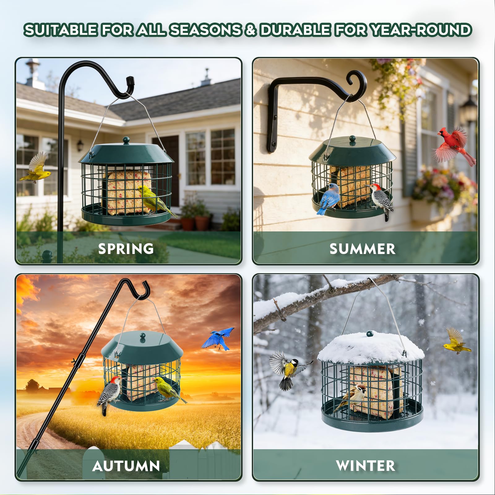 Gbekery Squirrel Proof Suet Bird Feeder with dimensions shown