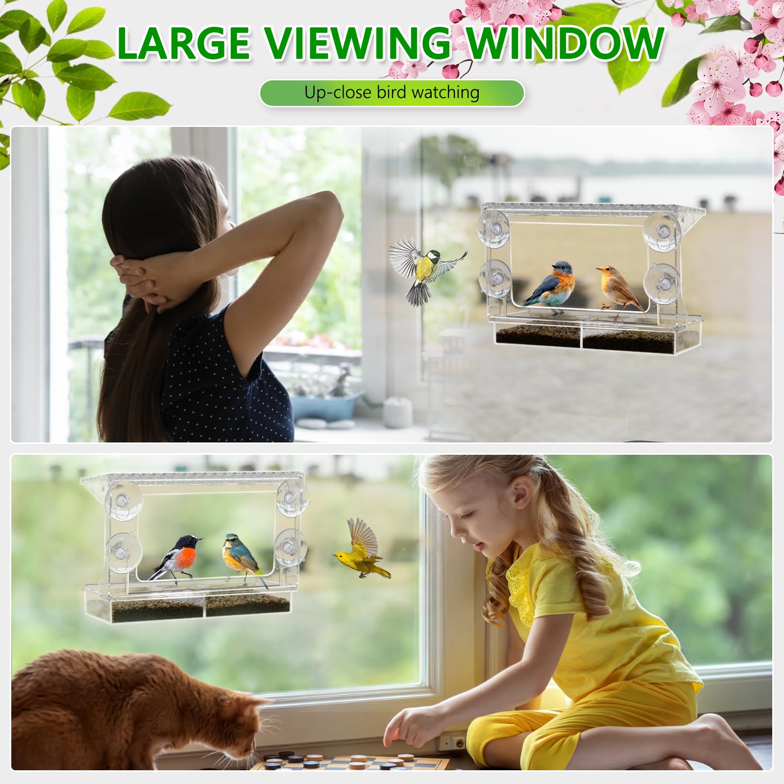 Gbekery Window Bird Feeder with seeds and water