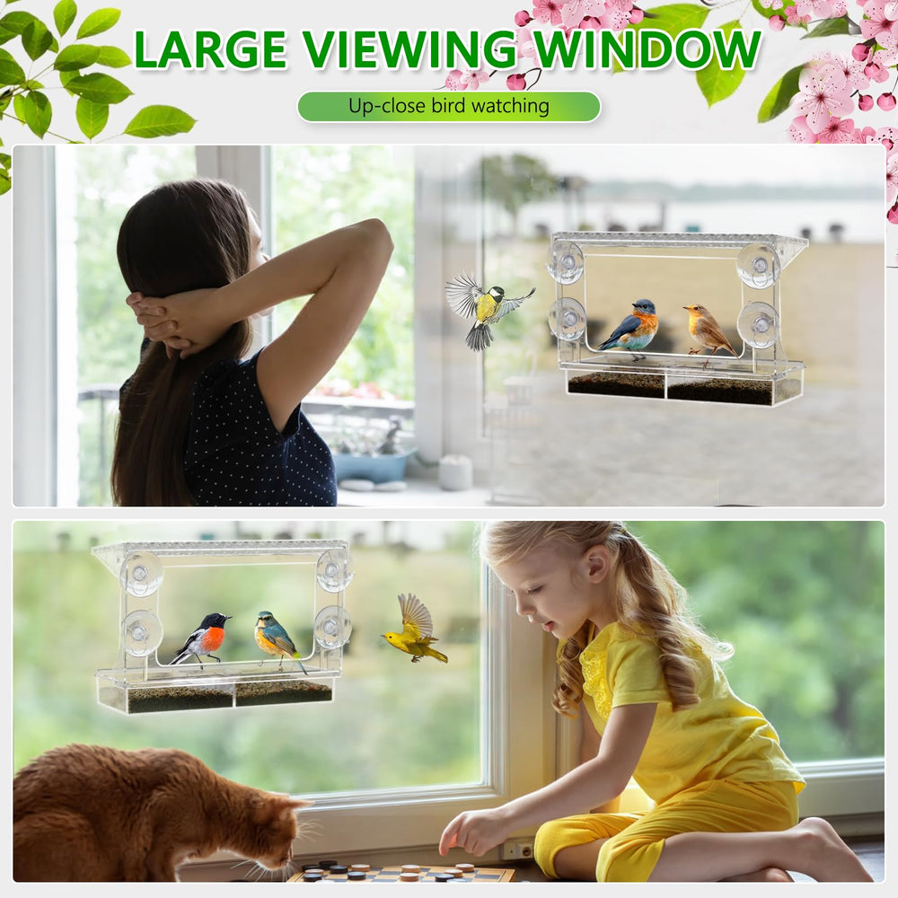 Gbekery Window Bird Feeder with seeds and water