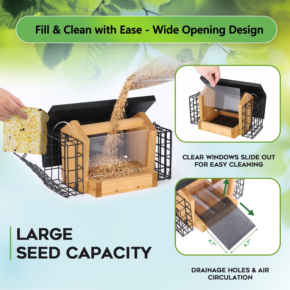 Gbekery Wooden Bird Feeder top view with wide opening
