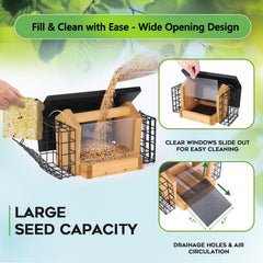 Gbekery Wooden Bird Feeder top view with wide opening