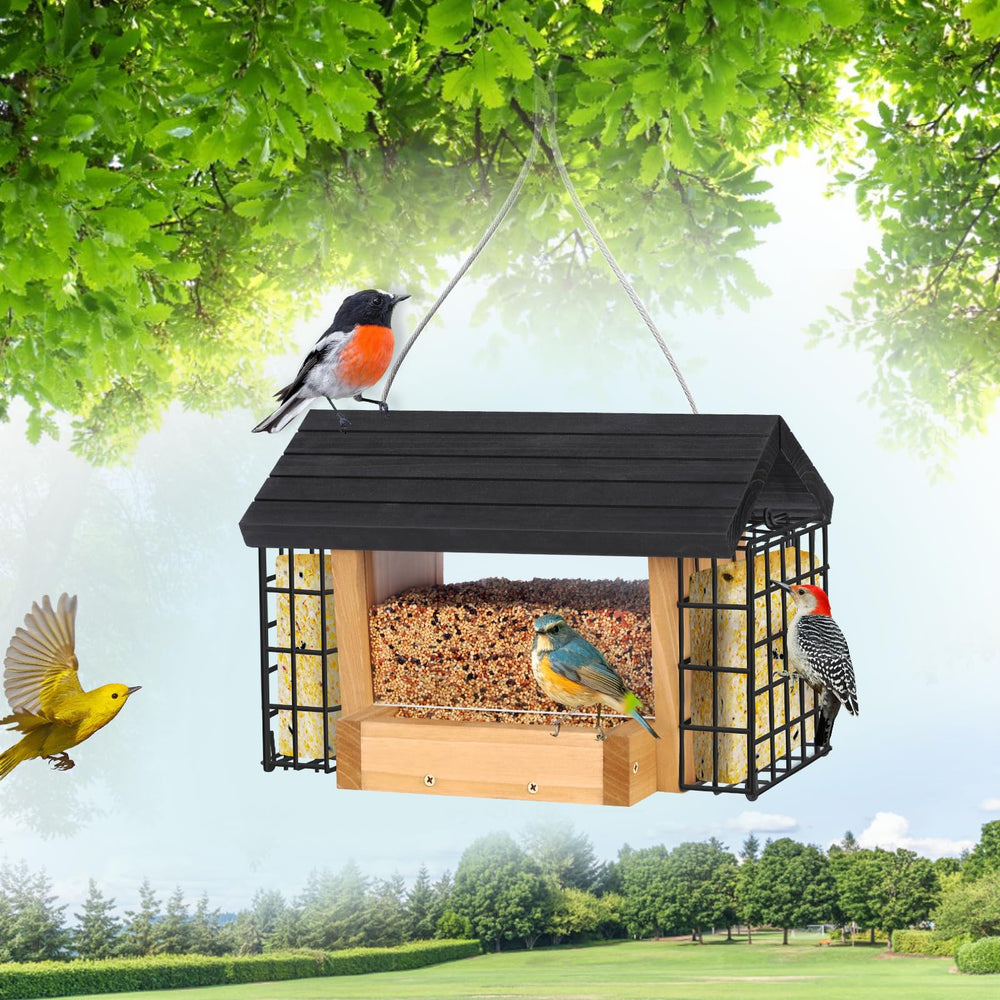 Gbekery Wooden Bird Feeder with clear panels for easy viewing